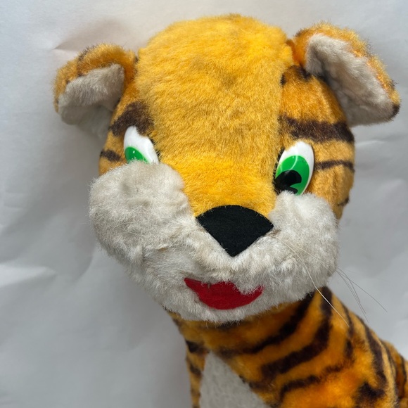 Carnival Tiger Plush Stuffed Animal Vintage Green Plastic Eyes 15” Tall 8” Wide - Picture 5 of 6